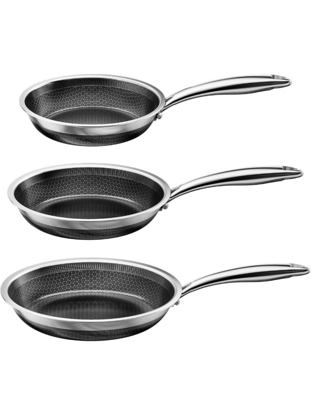 Nonstick Stainless Steel Frying Pan Set - 8, 10, 12 Inch Skillets for All